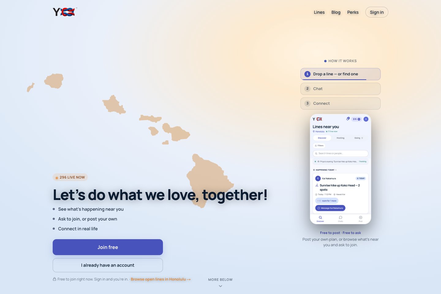 YKnot homepage introducing shared plans and real-life connections